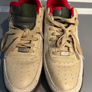 Nike Air Force 1 Tan and Red Sneakers